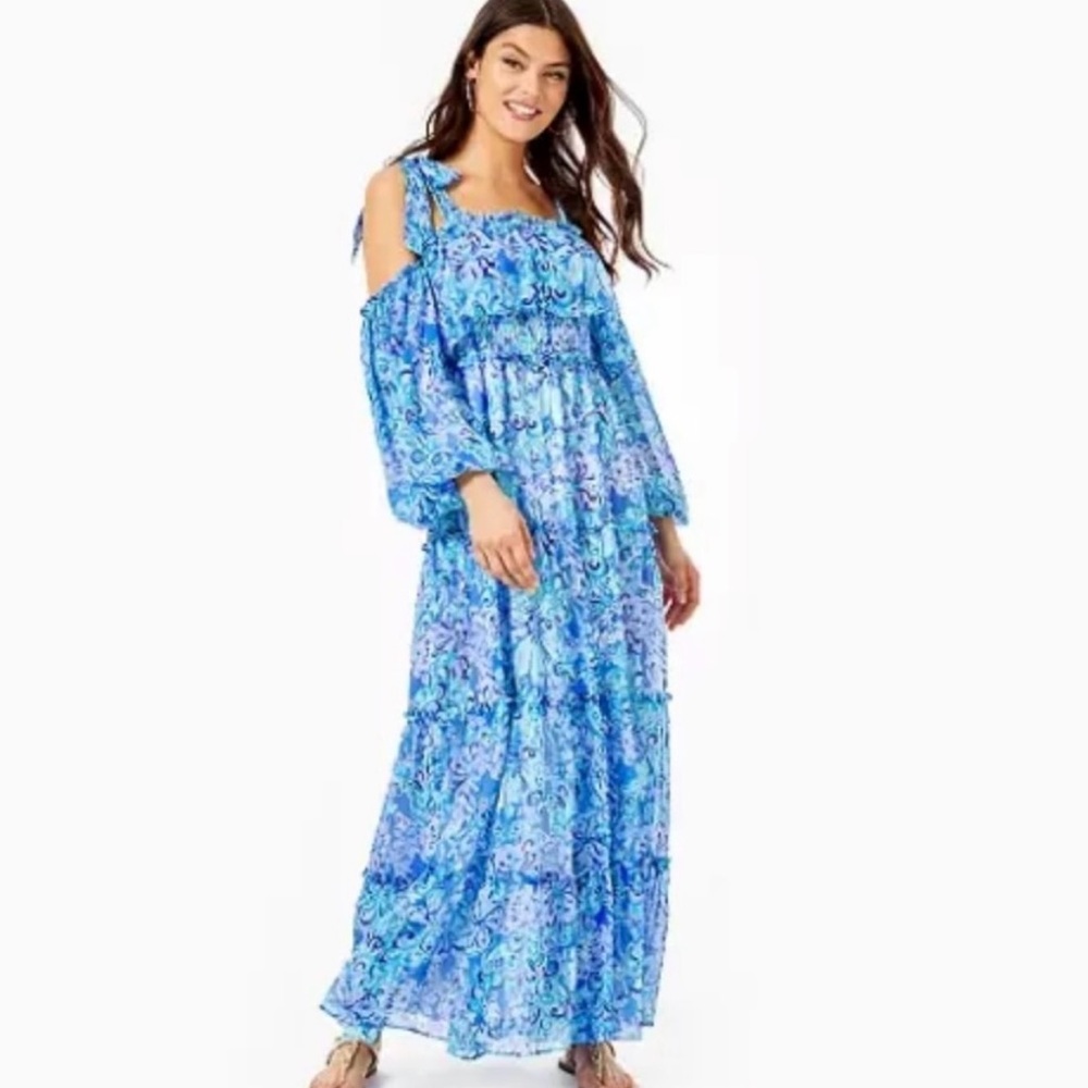 Lilly Pulitzer Like New Leena Maxi Dress Size M Suns Out Funs Out Blue